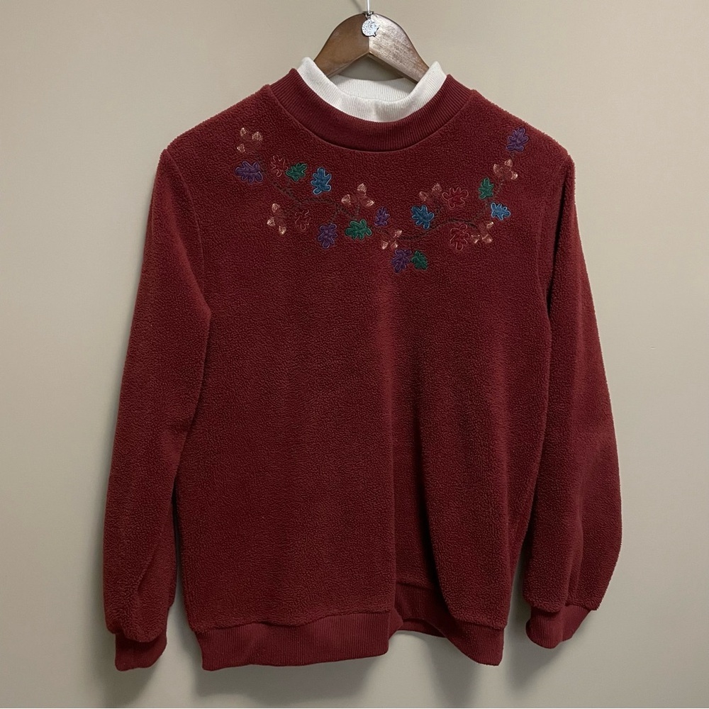Alia Sport Vintage 90s Floral Fleece Embroidered Sweatshirt Womenβs Medium